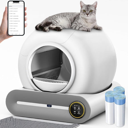Litière autonettoyante pour chat Électrique Cat Litter Box Autonettoyante Automatique XXL avec APP Litière électrique fermée pour grands chats (Type A)